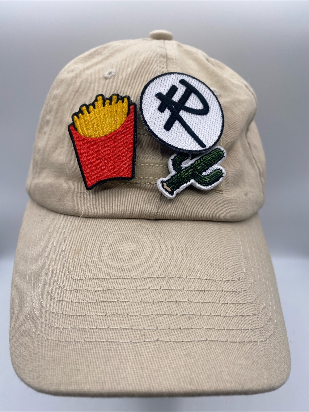 Remake Paris Beige Baseball with Fries, Cactus & Logo Patch Adj Adult Cap Hat